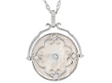 White Mother-of-Pearl and White Zircon Rhodium Over Sterling Silver Pendant with Chain