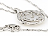 White Mother-of-Pearl and White Zircon Rhodium Over Sterling Silver Pendant with Chain