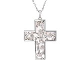 White Mother-of-Pearl Rhodium Over Sterling Silver Cross Pendant with Chain