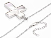 White Mother-of-Pearl Rhodium Over Sterling Silver Cross Pendant with Chain