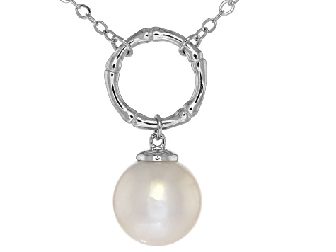 White Cultured Freshwater Pearl Rhodium Over Sterling Silver Necklace