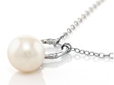 White Cultured Freshwater Pearl Rhodium Over Sterling Silver Necklace