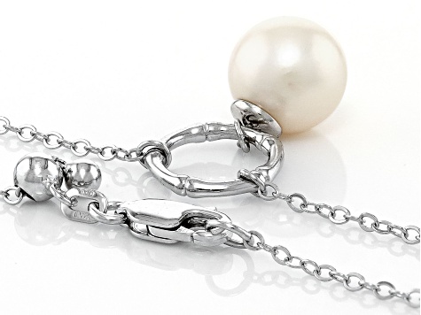 White Cultured Freshwater Pearl Rhodium Over Sterling Silver Necklace