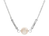 White Cultured Freshwater Pearl Rhodium Over Sterling Silver Station Necklace