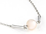 White Cultured Freshwater Pearl Rhodium Over Sterling Silver Station Necklace