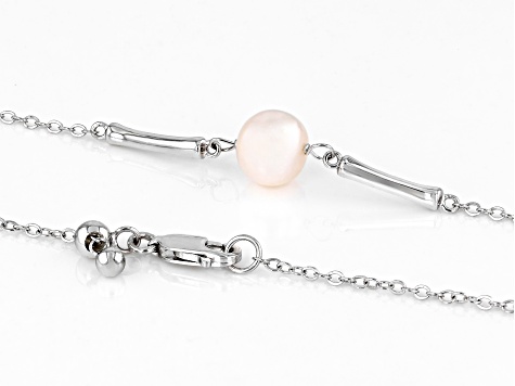 White Cultured Freshwater Pearl Rhodium Over Sterling Silver Station Necklace