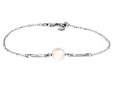 White Cultured Freshwater Pearl with White Zircon Rhodium Over Sterling Silver Bracelet