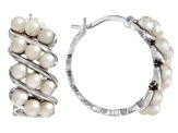 White Cultured Freshwater Pearl Rhodium Over Sterling Silver Hoop Earrings