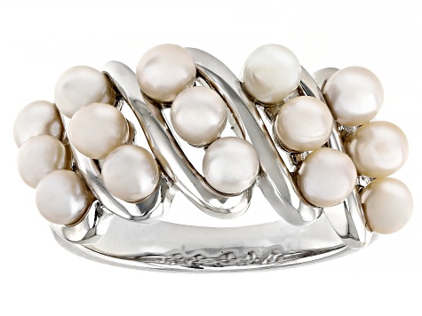 White Cultured Freshwater Pearl Rhodium Over Sterling Silver Ring