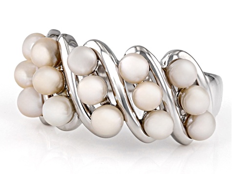 White Cultured Freshwater Pearl Rhodium Over Sterling Silver Ring