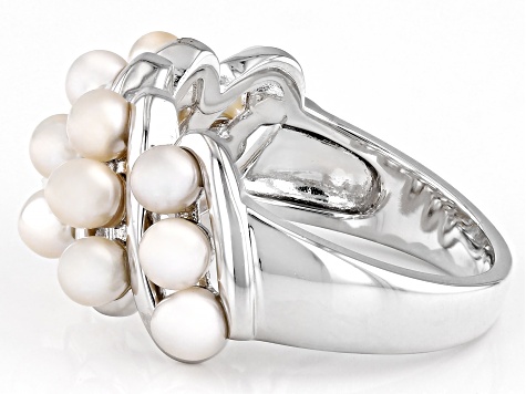 White Cultured Freshwater Pearl Rhodium Over Sterling Silver Ring