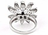Black Cultured Freshwater Pearl and White Zircon Rhodium Over Sterling Silver Flower Ring