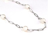 White Cultured Freshwater Pearl Rhodium Over Sterling Silver Station Necklace