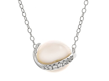 Picture of White Cultured Freshwater Pearl and White Zircon Rhodium Over Sterling Silver Necklace