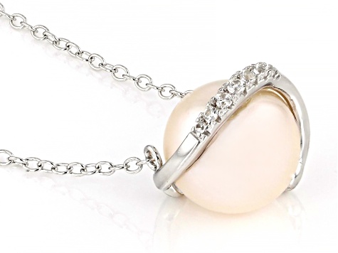 White Cultured Freshwater Pearl and White Zircon Rhodium Over Sterling Silver Necklace
