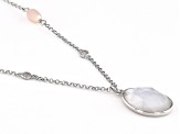 White Cultured Freshwater Pearl, White Mother-of-Pearl & White Zircon Rhodium Over Silver Necklace