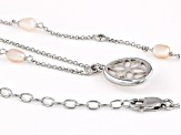 White Cultured Freshwater Pearl, White Mother-of-Pearl & White Zircon Rhodium Over Silver Necklace