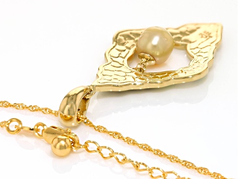 Cultured South Sea Pearl, Mother-of-Pearl, Onyx, Abalone, & Zircon 18k Gold Over Silver 
Pendant