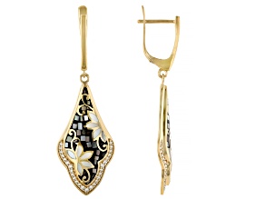 South Sea & Tahitian Mother-of-Pearl with White Zircon 18k Yellow Gold Over Sterling Silver Earrings