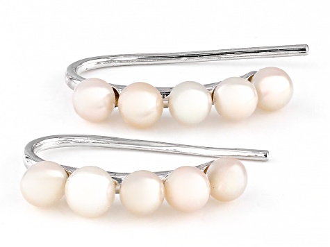 White Cultured Freshwater Pearl Rhodium Over Sterling Silver Drop Earrings