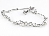 White Cultured Freshwater Pearl and White Zircon Rhodium Over Sterling Silver Bracelet