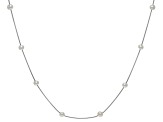 White Cultured Freshwater Pearl Rhodium Over Sterling Silver Station Necklace