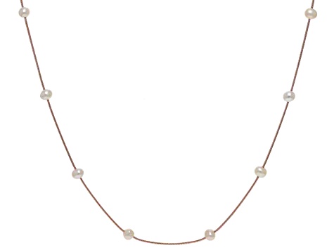 White Cultured Freshwater Pearl 18k Rose Gold Over Sterling Silver Station Necklace