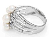 White Cultured Freshwater Pearl and White Zircon Rhodium Over Sterling Silver Ring