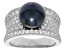 Black Cultured Freshwater Pearl and White Zircon Rhodium Over Sterling Silver Ring