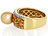 Golden Cultured South Sea Pearl with Yellow Sapphire & White Zircon 18k Yellow Gold Over Silver Ring