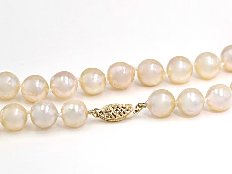 White Cultured Japanese Akoya Pearl 14k Yellow Gold Necklace