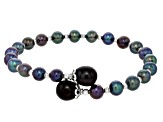 Black Cultured Freshwater Pearl Rhodium Over Sterling Silver Wrap Bracelet