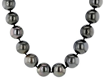 Picture of Black Cultured Tahitian Pearl Rhodium Over 14k White Gold 18 Inch Strand Necklace