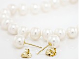 White Cultured Freshwater Pearl 14k Yellow Gold Necklace and Earrings Set