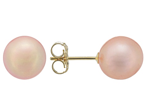 Peach Cultured Freshwater Pearl 14k Yellow Gold Stud Earrings