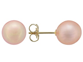 Peach Cultured Freshwater Pearl 14k Yellow Gold Stud Earrings