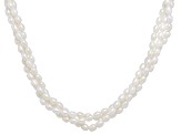 White Cultured Freshwater Pearl Rhodium Over Sterling Silver Three Row Necklace