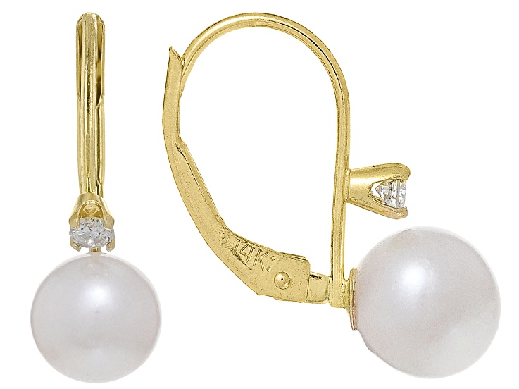 14k Yellow Gold store Japanese akoya pearl leverback earrings