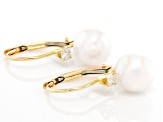 White Cultured Japanese Akoya Pearl and 0.1ctw Diamond 14k Yellow Gold Drop Earrings