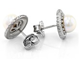 White Cultured Freshwater Pearl Rhodium Over Sterling Silver Studs