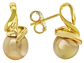 Golden Cultured South Sea Pearl 18k Yellow Gold Over Sterling Silver Drop Earrings