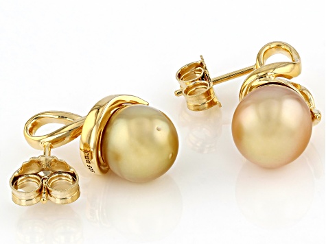 Golden Cultured South Sea Pearl 18k Yellow Gold Over Sterling Silver Drop Earrings