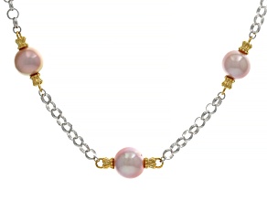 Cultured Kasumiga Pearl Rhodium and 18k Yellow Gold Over Sterling Silver Two-tone Necklace