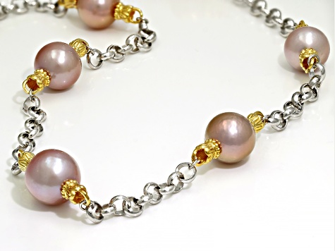 Cultured Kasumiga Pearl Rhodium and 18k Yellow Gold Over Sterling Silver Two-tone Necklace