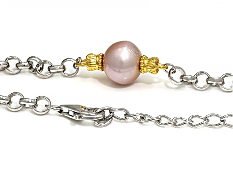 Cultured Kasumiga Pearl Rhodium and 18k Yellow Gold Over Sterling Silver Two-tone Necklace