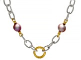 Cultured Kasumiga Pearl Rhodium and 18k Gold Over Sterling Silver Two-Tone Link Necklace
