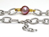 Cultured Kasumiga Pearl Rhodium and 18k Gold Over Sterling Silver Two-Tone Link Necklace