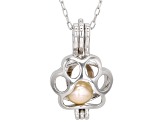 Wish® Pearl Cultured Freshwater Pearl Rhodium Over Silver Dog Paw Pendant With Chain