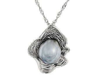 Picture of Keshi Cultured Tahitian Pearl Rhodium Over Sterling Silver Pendant with 18" Chain