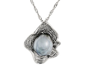 Keshi Cultured Tahitian Pearl Rhodium Over Sterling Silver Pendant with 18" Chain
